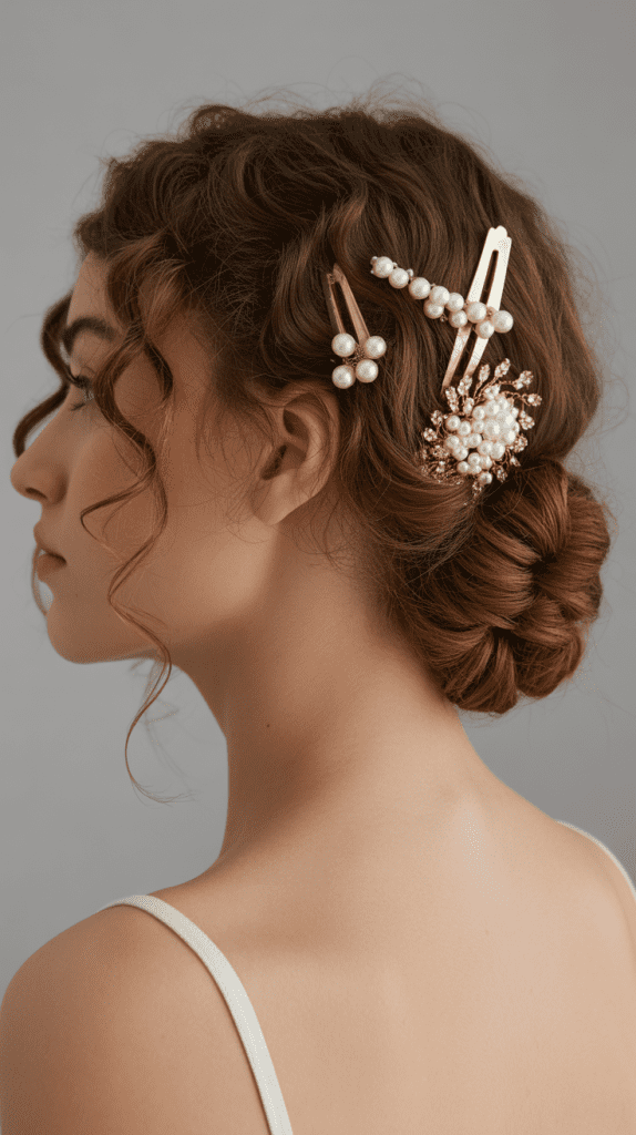 Curly Half Updo with Accessories
