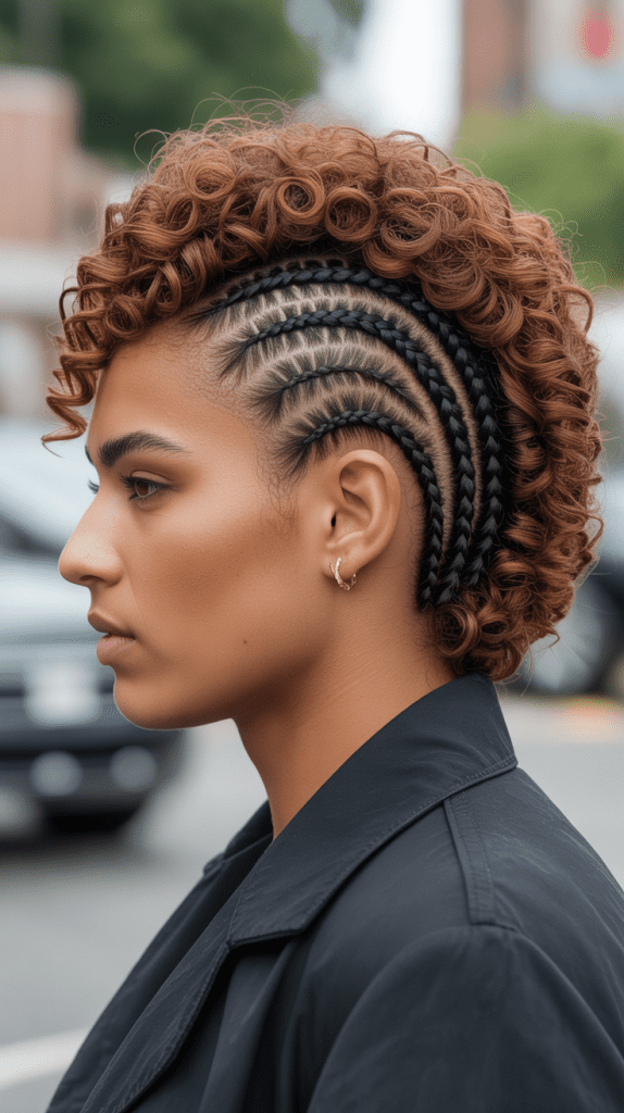 Braided Mohawk with Curly Top