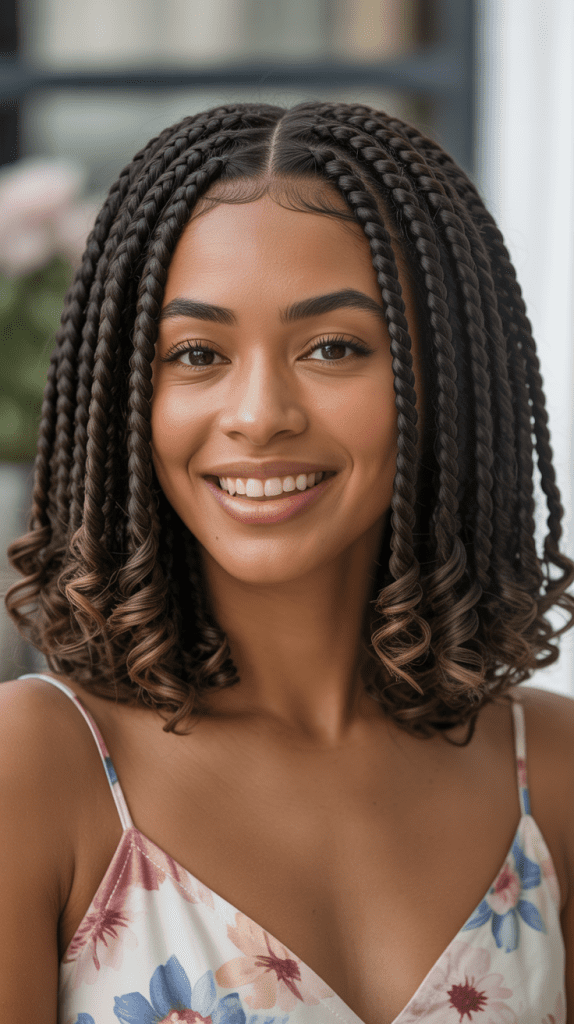 Bob Box Braids with Curly Ends