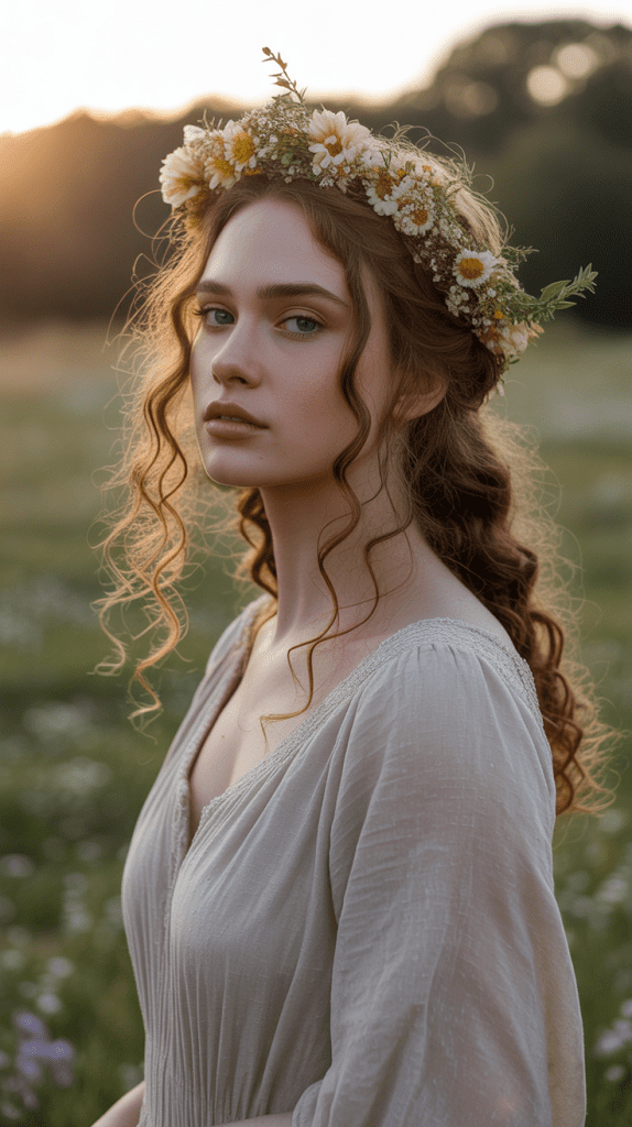 Loose Curls with Floral Crown