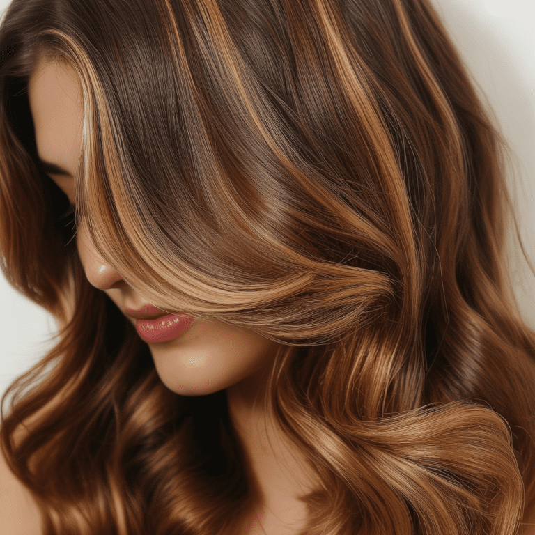 Beautiful Brown Hair with Blonde Lowlights and Caramel Shine