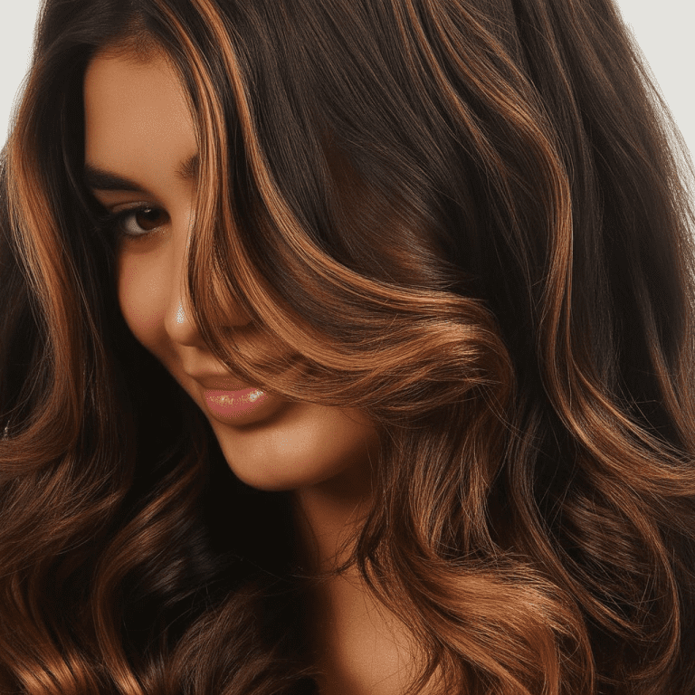 Dark Brown Hair with Caramel-Blonde Highlights and Lowlights