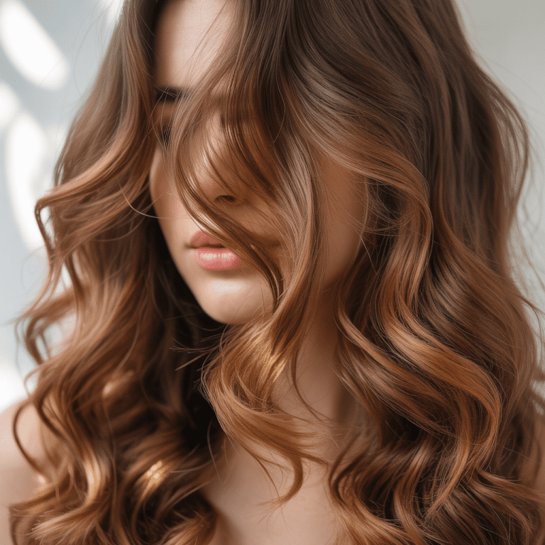 Dreamy Caramel Highlights on Wavy Brown Hair