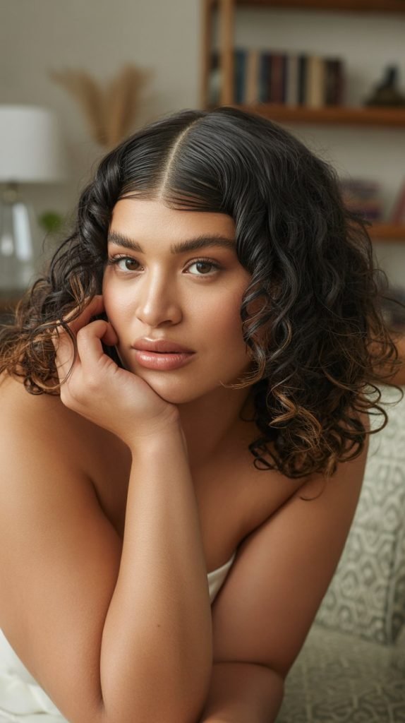 Curly Hair with Diagonal Part