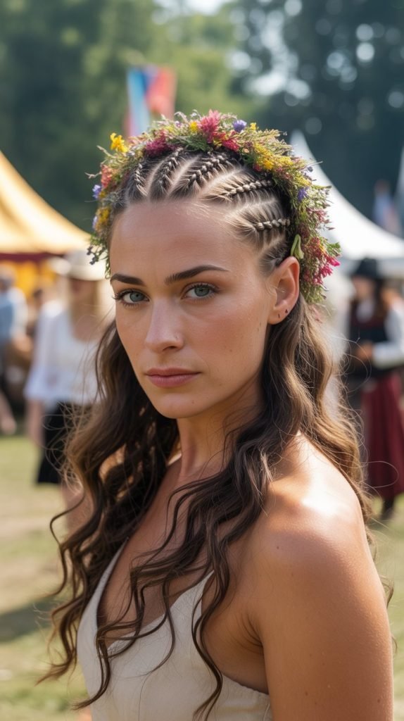 Braided Mohawk with Wildflower Line