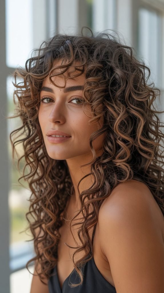 Soft Caramel Balayage for Curly Hair