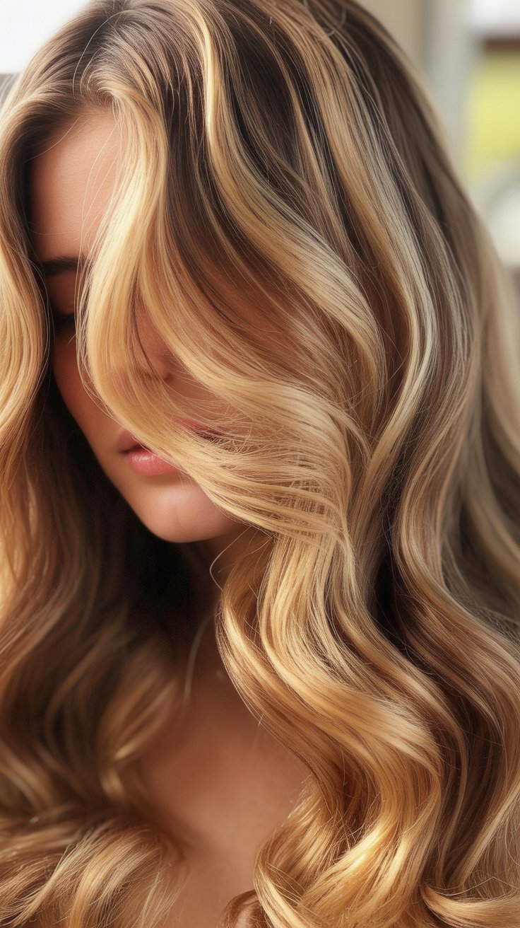 Stunning Blonde Hair with Highlights and Lowlights in Caramel Chocolate Brown