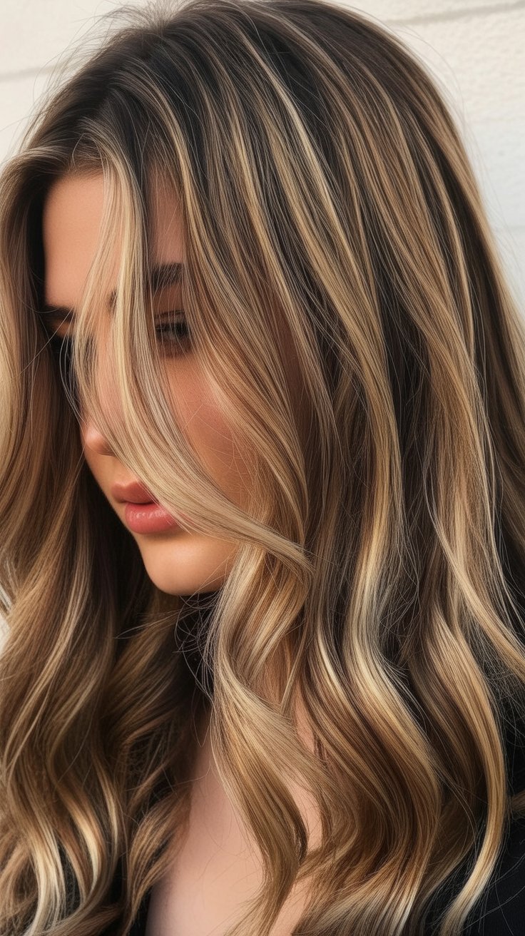 Trendy Dirty Blonde Hair with Brown Lowlights and Caramel Highlights