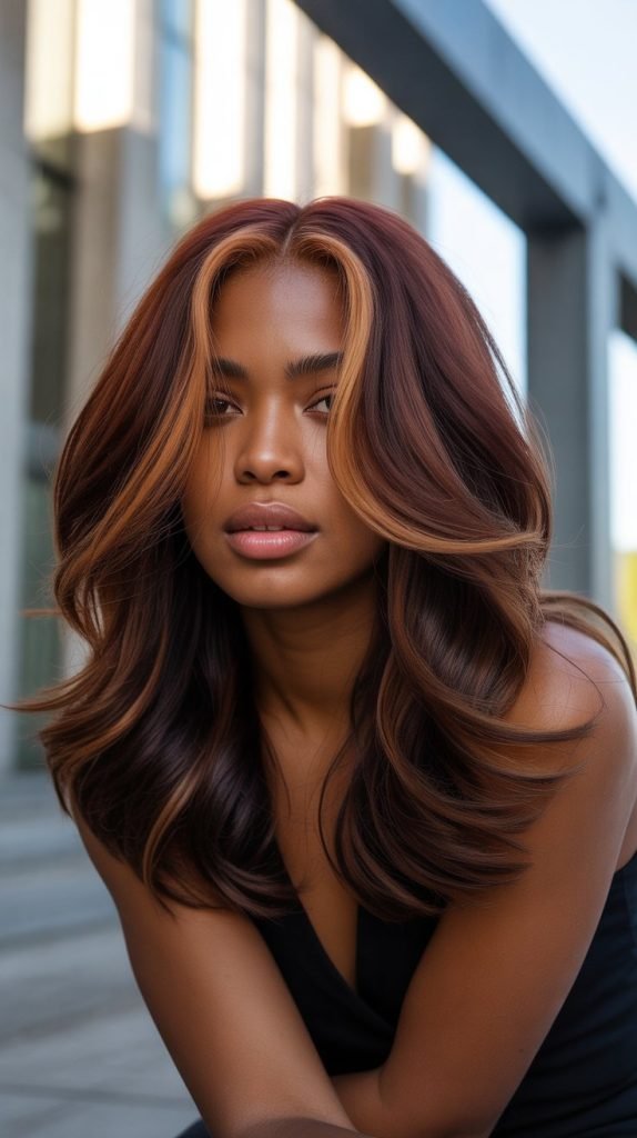 Dark Auburn with Strawberry Blonde Highlights