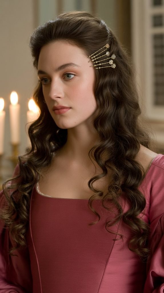 Side-Swept Romantic Waves with Jeweled Pins