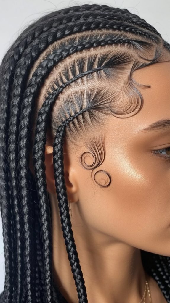 28. Sleek Straight-Back Braids with Baby Hair