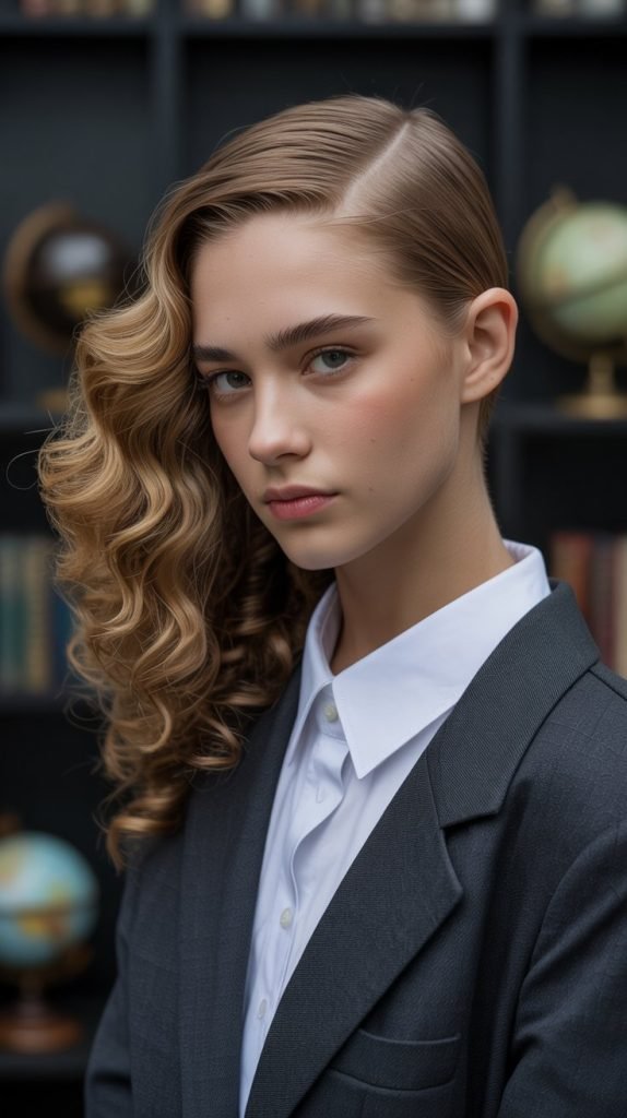 . Asymmetrical Slickback with Volume on One Side