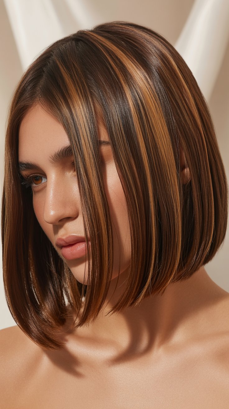 Chic Caramel Highlights on Brown Hair Bob Cuts