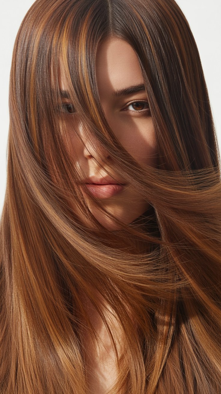 Sleek Brown Hair with Caramel Highlights for Straight Hair