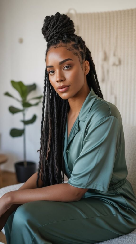 4. Top Knot with Loose Locs