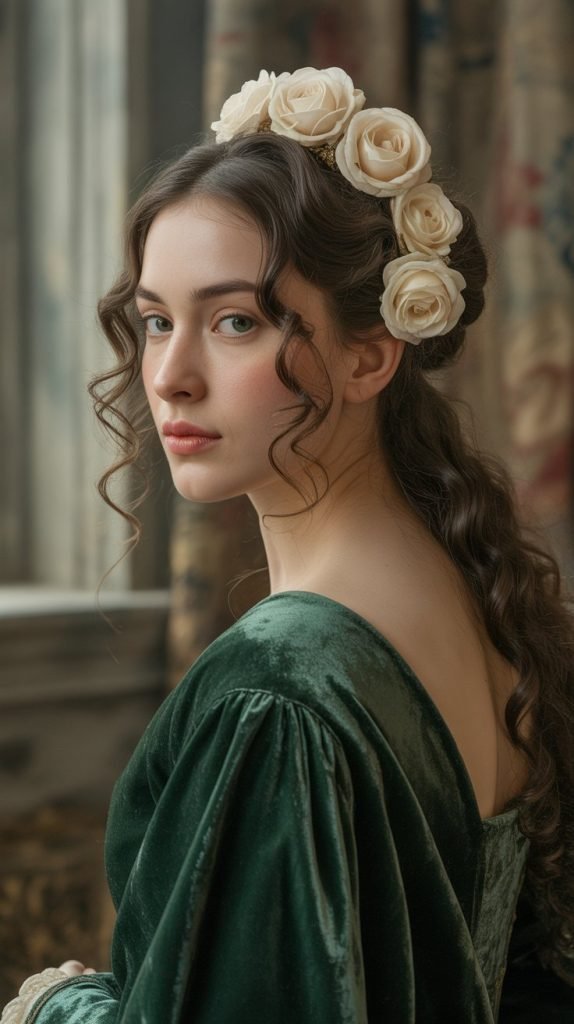 Twisted Updo with Peony Crown