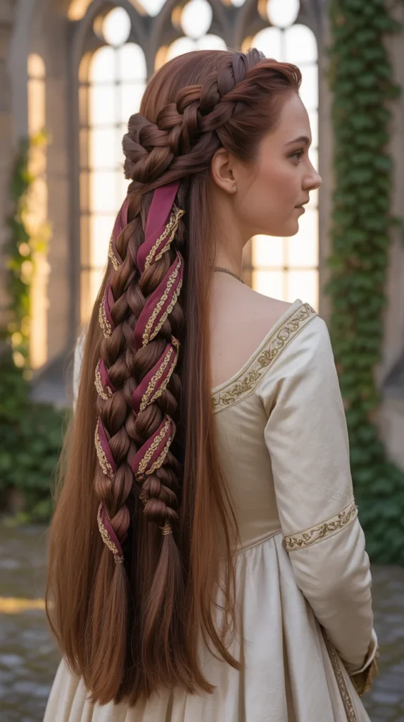 Medieval Side Braid with Ribbon Weaving