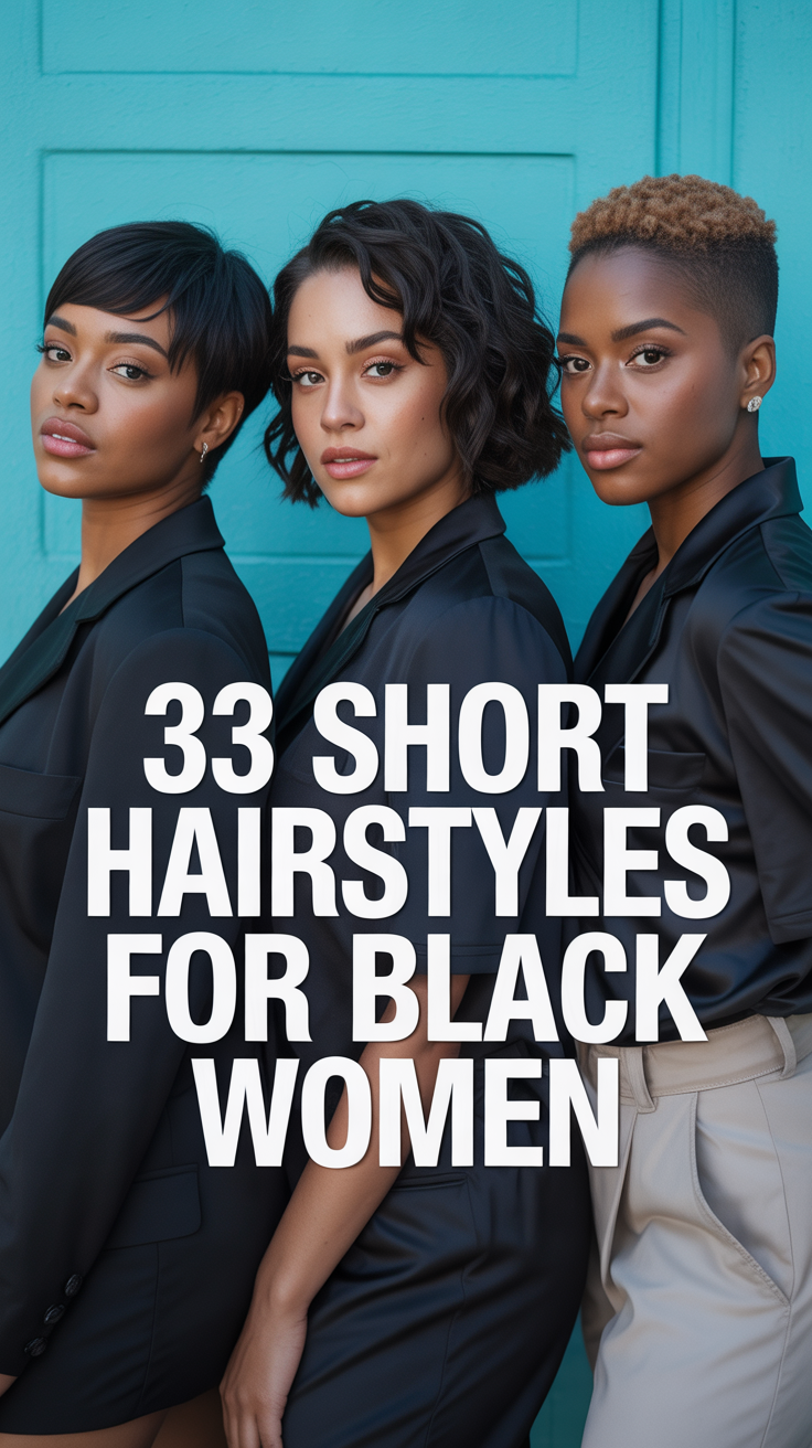 Short Hairstyles For Black Women" text overlay