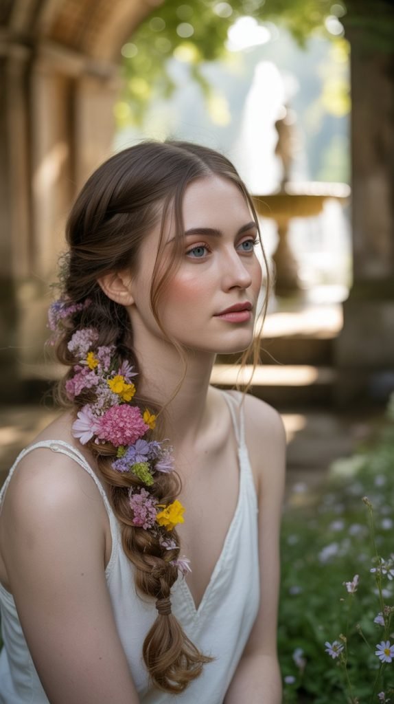 Side-Swept Curls with Flower Comb
