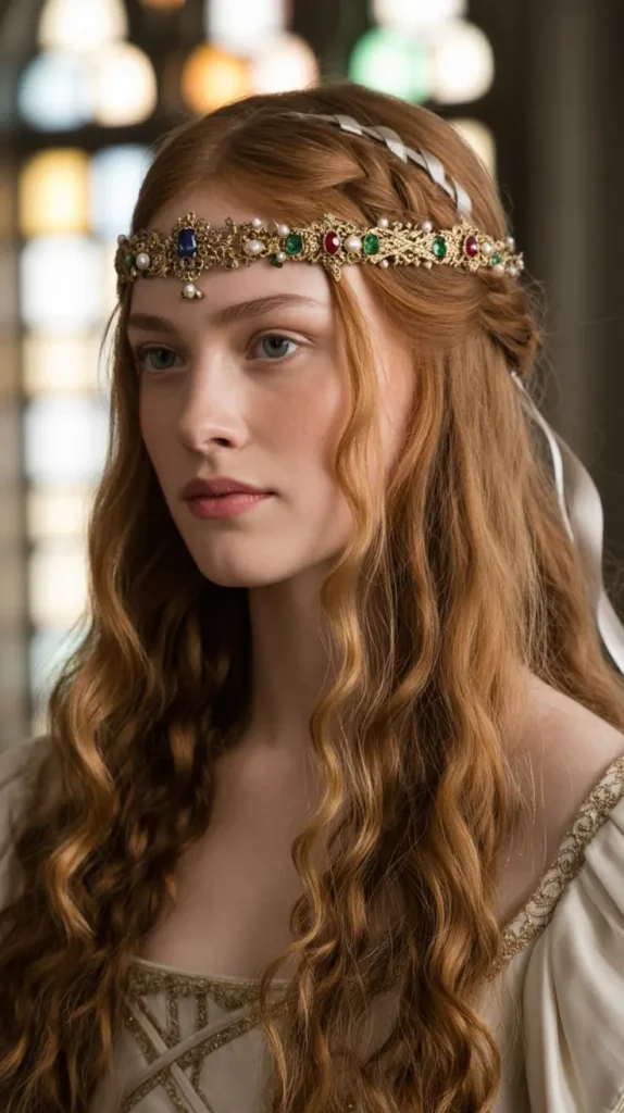 Flowing Medieval Hair with Jeweled Headband