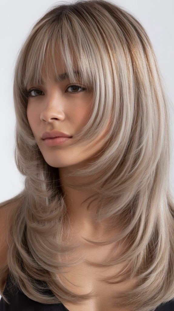 Long Layers with Peek-a-Boo Bangs