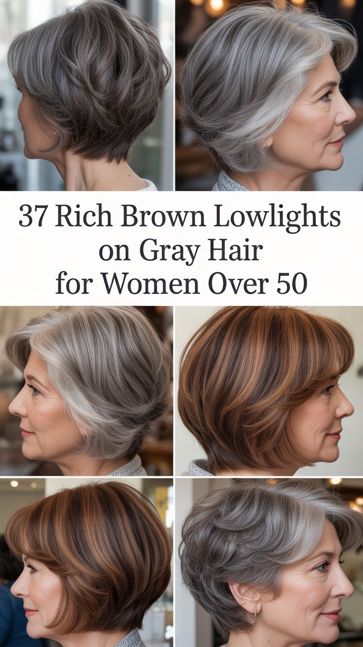 37 Rich Brown Lowlights on Gray Hair for Women Over 50