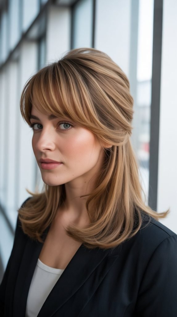 17. Half Up With Side Swept Bangs