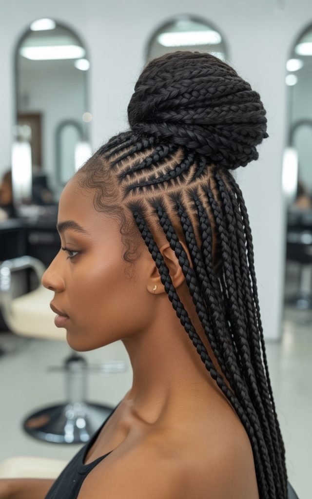 Feed-In Braids Leading to Top Knot