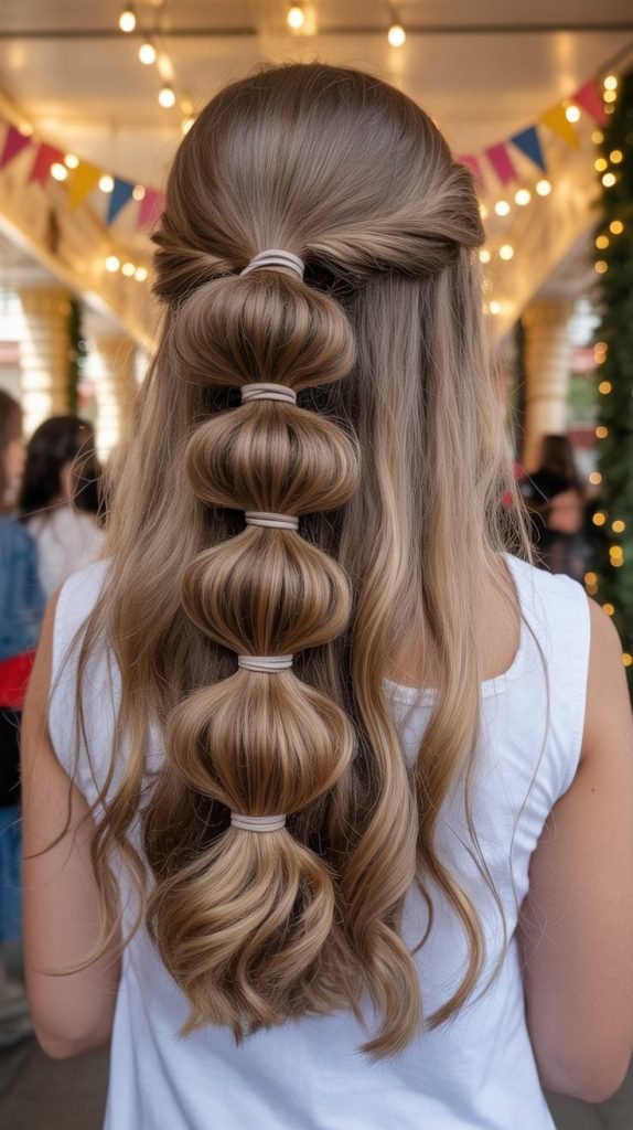 Bubble Ponytail Half Up Style