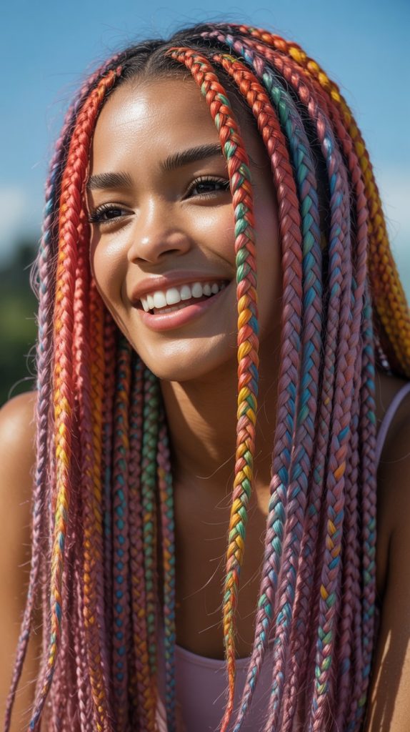 Rainbow Knotless Braids