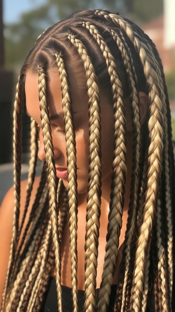 7. Straight-Back Braids with Color Highlights