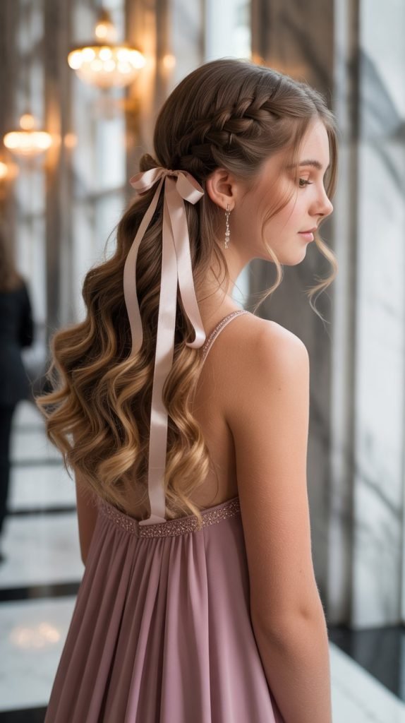 13. Braided Bun with Ribbon