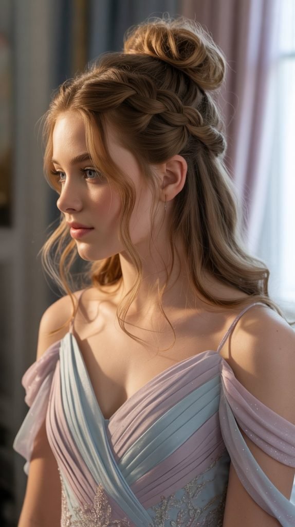 23. Halo Braid into Top Bun