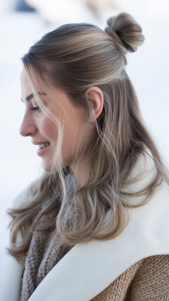 8. Half-Up Top Knot with Volume