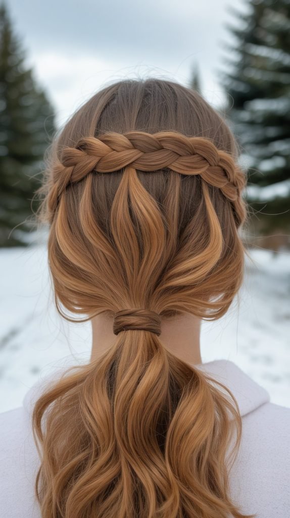 10. Braided Headband with Low Ponytail
