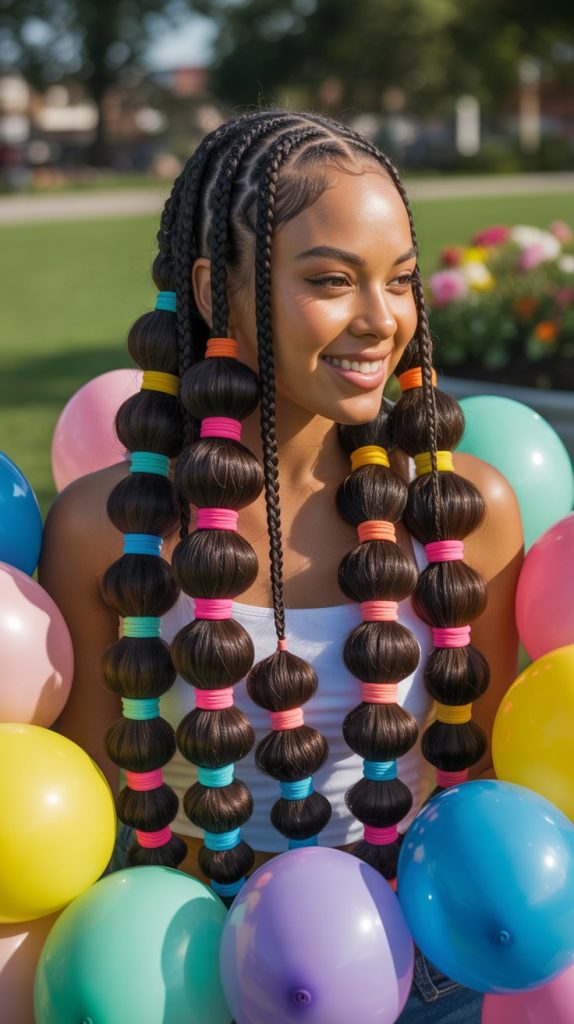 Bubble Braids in Cornrows