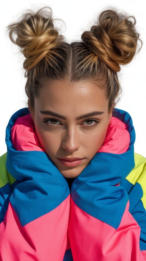 24. Space Buns with Teased Centers