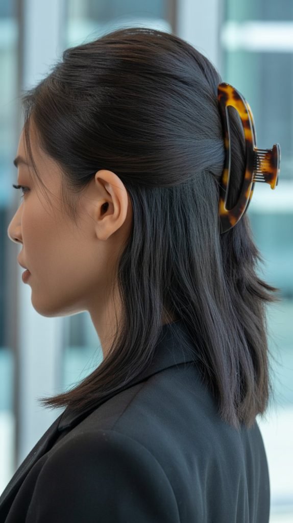 5. Sleek Half Up With Hair Clip