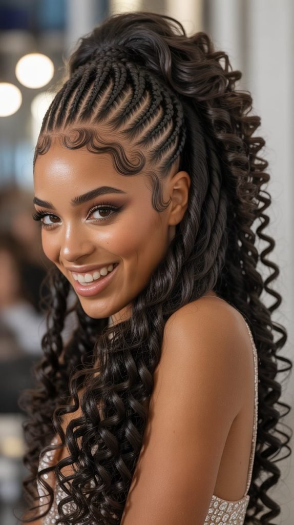 Cornrow Ponytail with Curled Ends