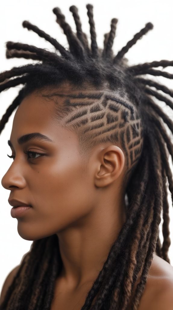  Mohawk with Shaved Patterns on One Side