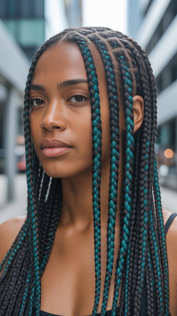 Teal and Black Stitch Braids