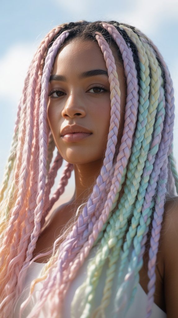 Pastel Rainbow Knotless Braids