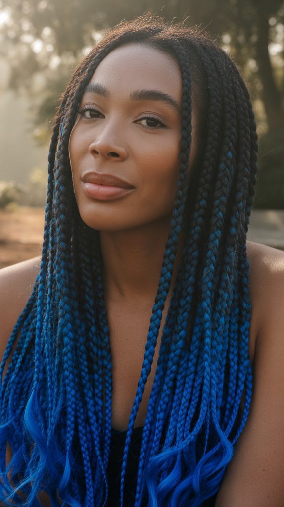 2. Ombre Blue Knotless Braids