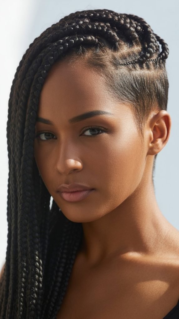 17. Box Braids with Shaved Sides