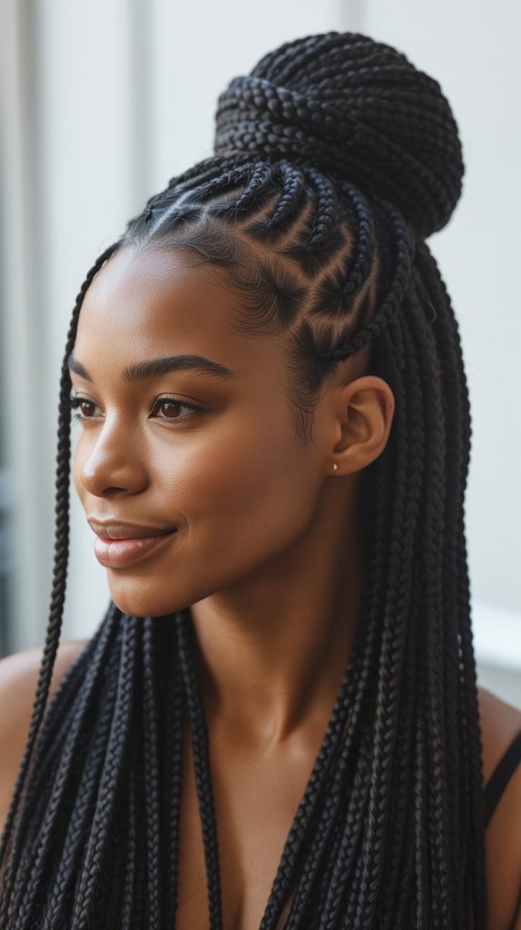 24. Half-Up Half-Down Braided Style