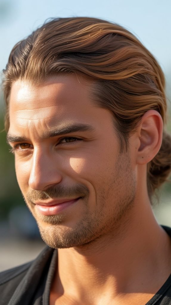 Caramel Highlights on Man Bun Styles