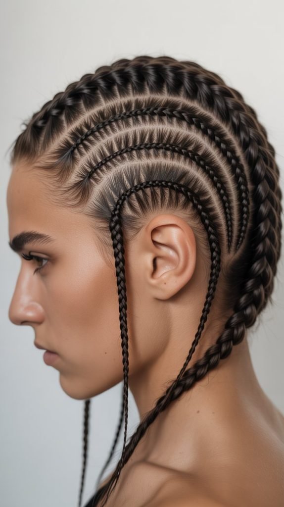 25. Straight-Back Braids with Middle Mohawk