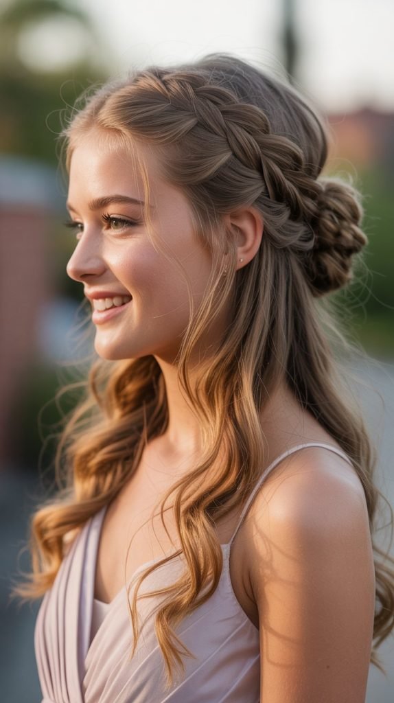 18. Waterfall Braid Half Up Bun