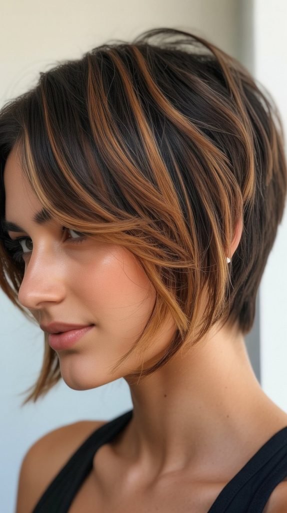 Long Pixie with Caramel Balayage Sweep