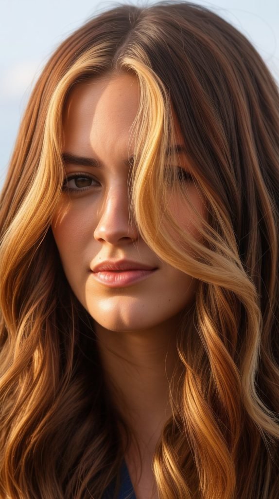 Caramel Highlights with Honey Lowlights and Money Piece Frame